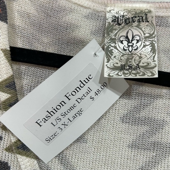 Vocal Multicolor Aztec V-Neck Long Sleeve Top NWT Size 3XL - Picture 4 of 4